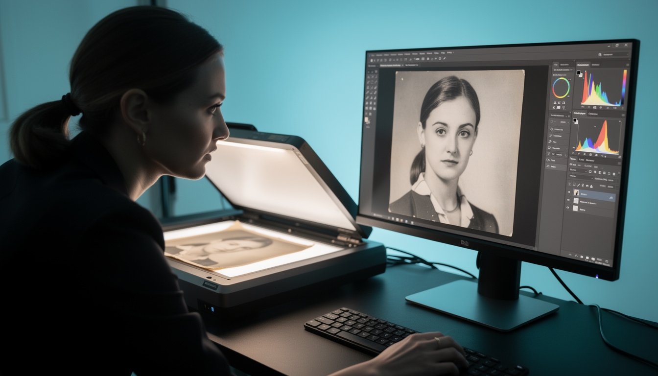 Stanowisko pracy w studio digitalizacji fotografii